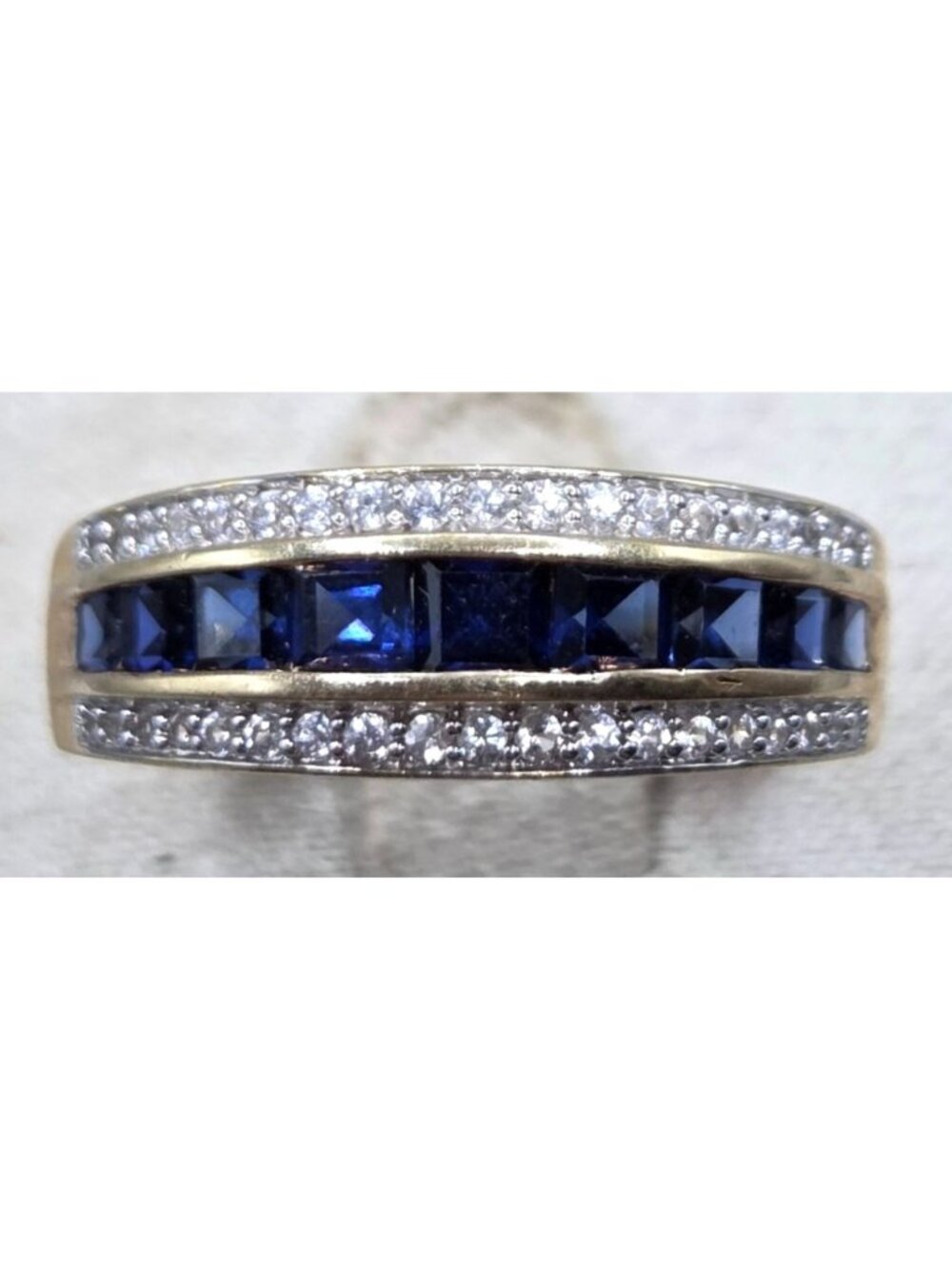 14K Yellow Gold Over 925 Stamped Princess Lab Created Sapphire & Cubic Zirconia